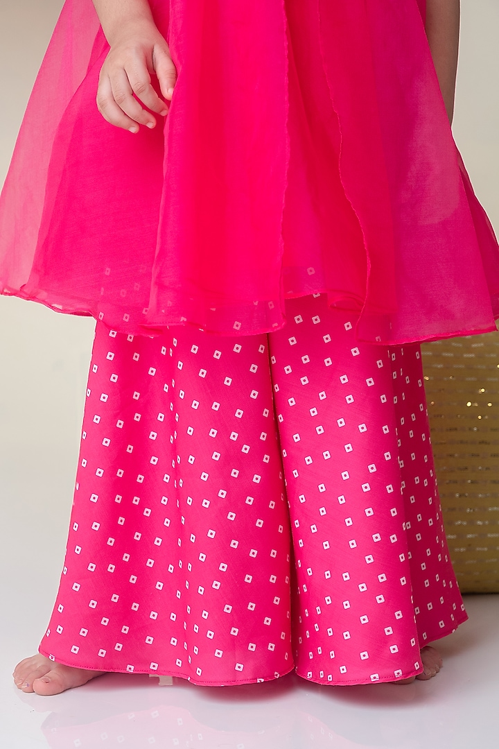 Rani Pink Organza Bandhani Printed Palazzo Pant Set For Girls by Label Neeti at Pernia's Pop Up Shop