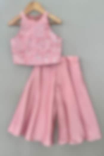 English Pink Milano Satin Flared Palazzo Pant Set For Girls by Label Neeti at Pernia's Pop Up Shop