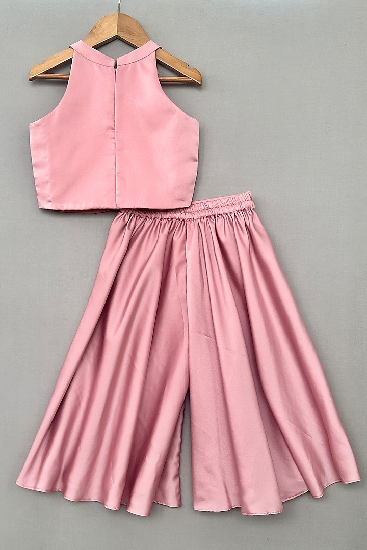 English Pink Milano Satin Flared Palazzo Pant Set For Girls by Label Neeti at Pernia's Pop Up Shop