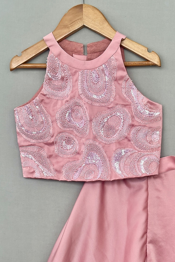 English Pink Milano Satin Flared Palazzo Pant Set For Girls by Label Neeti at Pernia's Pop Up Shop