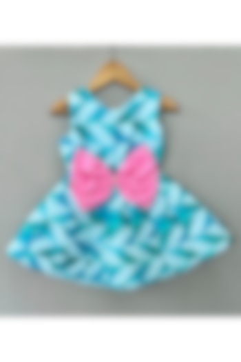 Aqua Blue Organza Geometric Printed Dress For Girls by Label Neeti at Pernia's Pop Up Shop