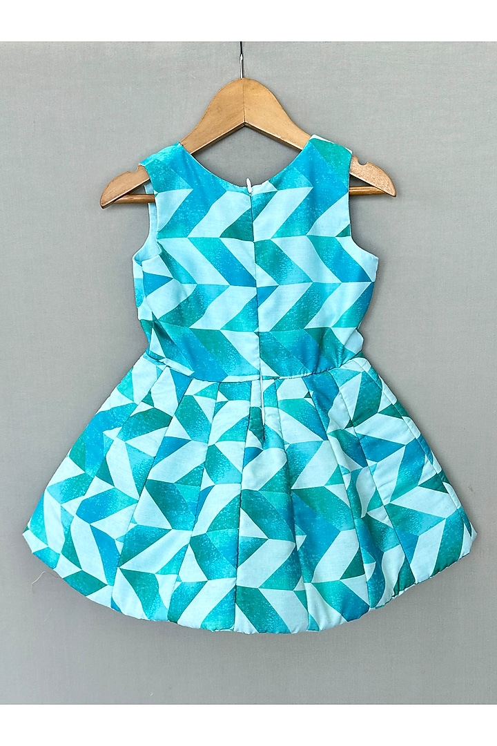 Aqua Blue Organza Geometric Printed Dress For Girls by Label Neeti at Pernia's Pop Up Shop