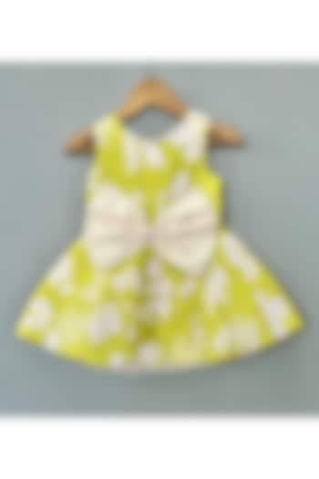 Lime Green Organza Floral Printed Dress For Girls by Label Neeti at Pernia's Pop Up Shop