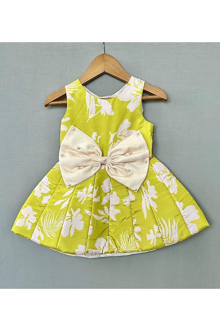Lime Green Organza Floral Printed Dress For Girls by Label Neeti at Pernia's Pop Up Shop