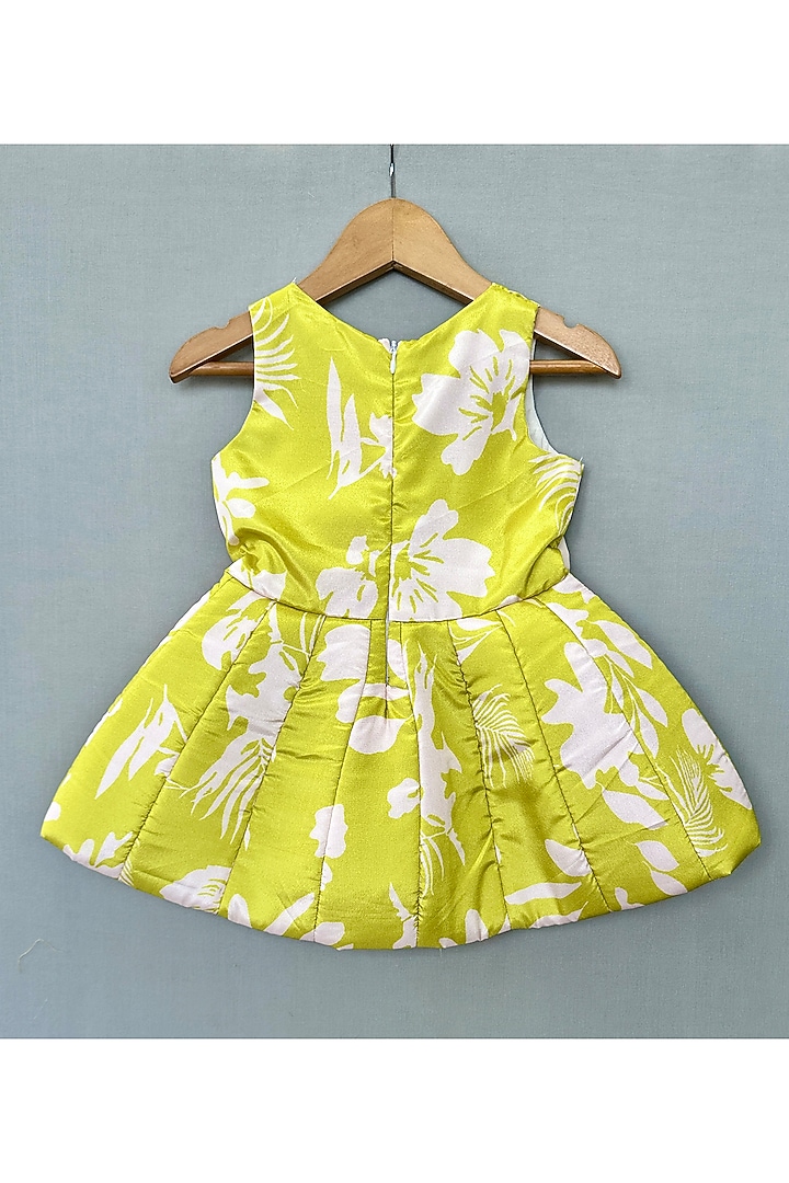 Lime Green Organza Floral Printed Dress For Girls by Label Neeti at Pernia's Pop Up Shop