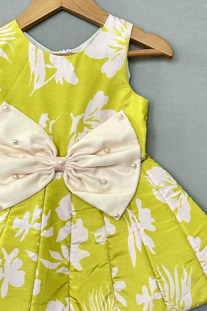 Lime Green Organza Floral Printed Dress For Girls by Label Neeti at Pernia's Pop Up Shop