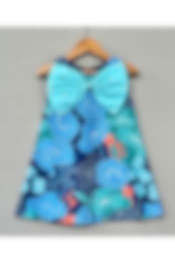 Blue Muslin Floral Printed Dress For Girls by Label Neeti at Pernia's Pop Up Shop