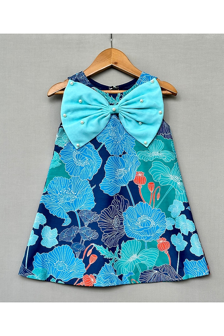Blue Muslin Floral Printed Dress For Girls by Label Neeti at Pernia's Pop Up Shop