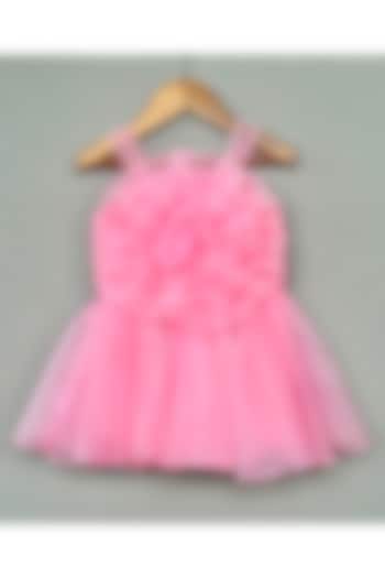 Baby Pink Organza Floral Flared Dress For Girls by Label Neeti at Pernia's Pop Up Shop