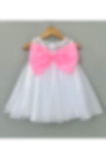 White Organza Bow Flared Dress For Girls by Label Neeti at Pernia's Pop Up Shop