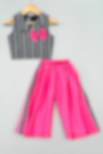 Pink Cotton Printed Paneled Palazzo Pant Set For Girls by Label Neeti at Pernia's Pop Up Shop