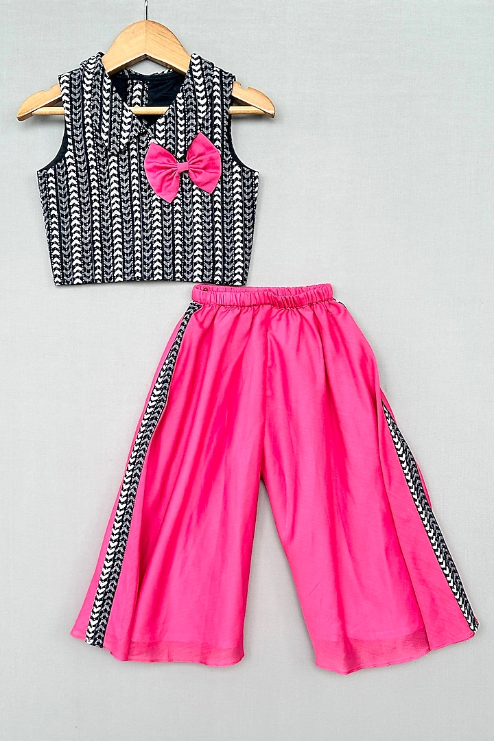 Pink Cotton Printed Paneled Palazzo Pant Set For Girls by Label Neeti at Pernia's Pop Up Shop