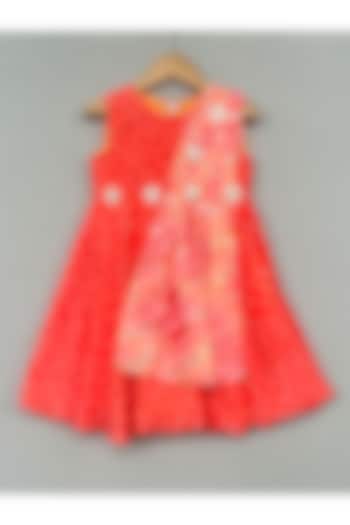 Orange Muslin Bandhani Printed Draped Dress For Girls by Label Neeti at Pernia's Pop Up Shop