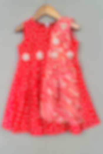 Red Muslin Bandhani Printed Draped Dress For Girls by Label Neeti at Pernia's Pop Up Shop