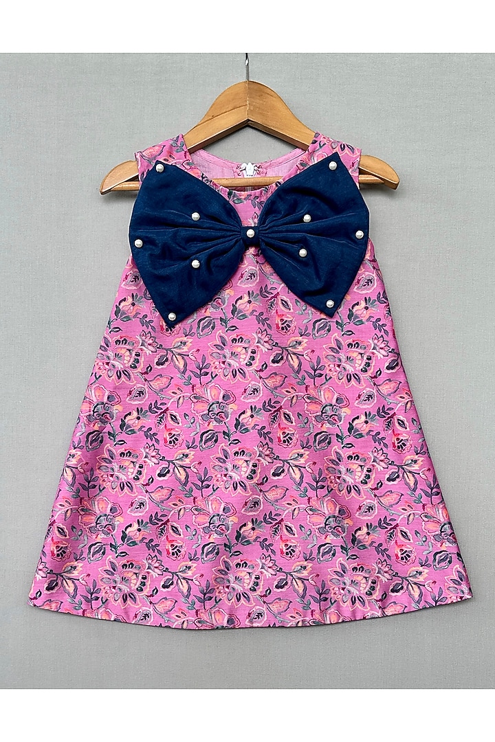 Pink Muslin Floral Printed A-Line Dress For Girls by Label Neeti at Pernia's Pop Up Shop