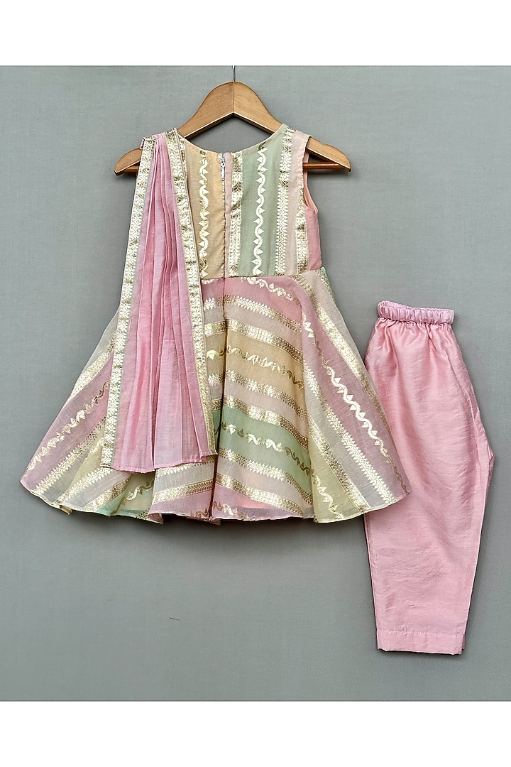 Multi-Colored Chanderi Kurta Set For Girls by Label Neeti at Pernia's Pop Up Shop