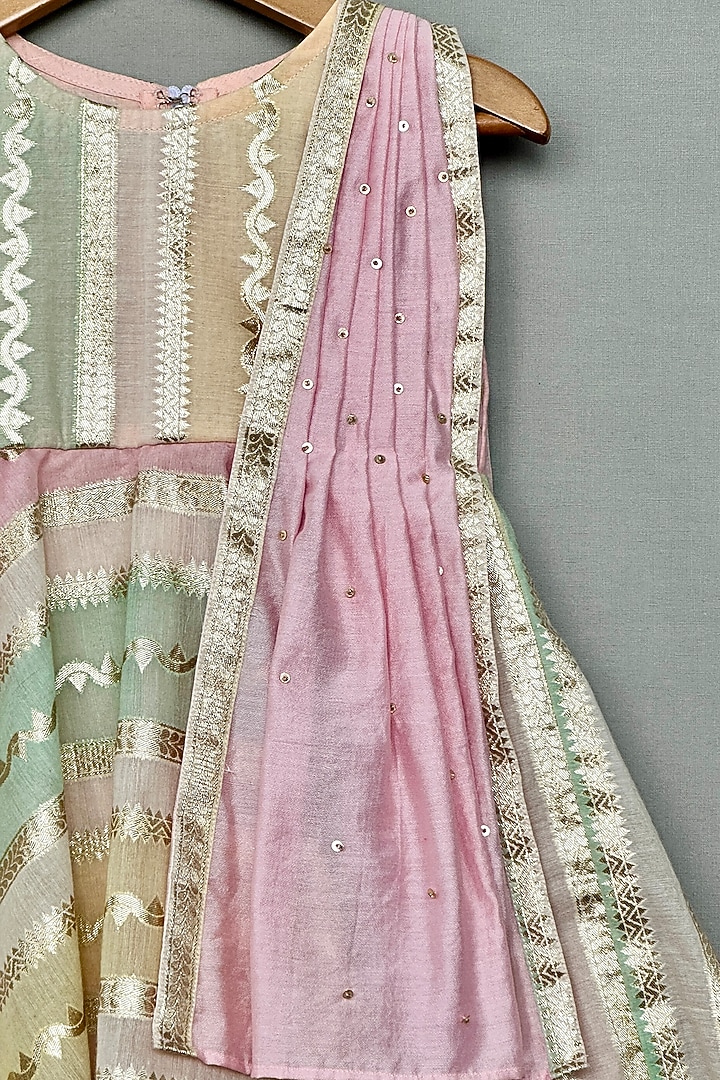 Multi-Colored Chanderi Kurta Set For Girls by Label Neeti at Pernia's Pop Up Shop