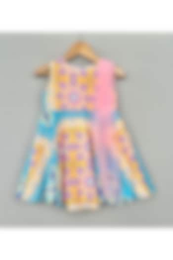 Multi-Colored Muslin Geometric Printed & Embellished Dress For Girls by Label Neeti at Pernia's Pop Up Shop