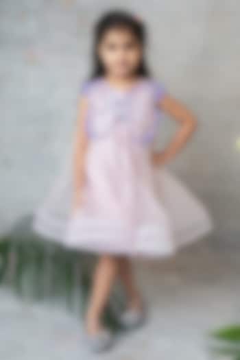 Lavender Organza Hand Embroidered Dress For Girls by Label Neeti at Pernia's Pop Up Shop