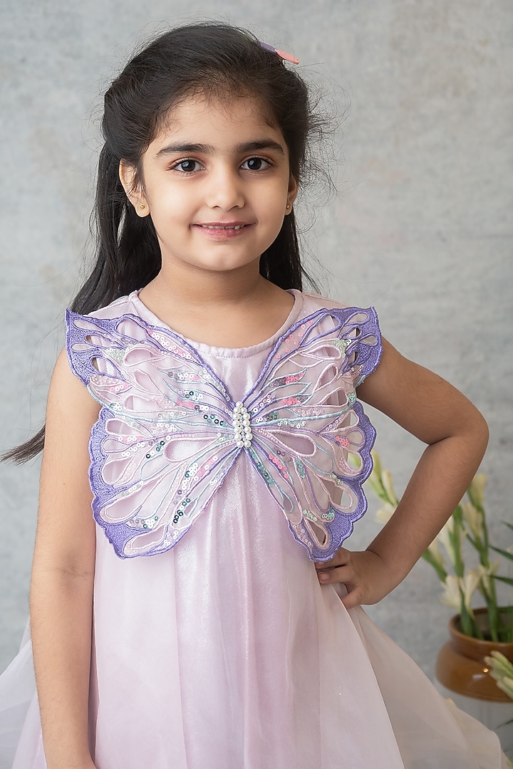 Lavender Organza Hand Embroidered Dress For Girls by Label Neeti at Pernia's Pop Up Shop