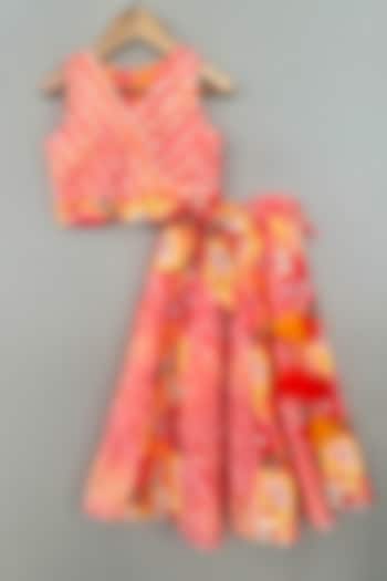 Multi-Colored Muslin Printed Lehenga Set For Girls by Label Neeti at Pernia's Pop Up Shop