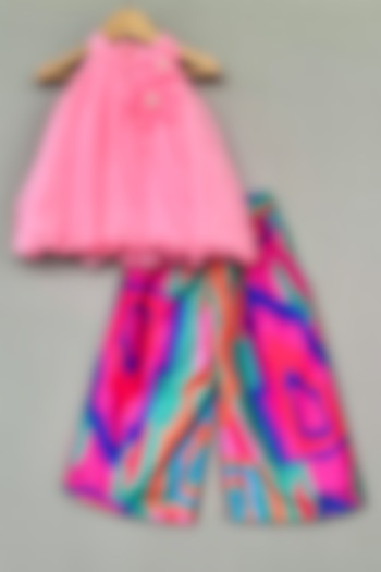 Multi-Colored Organza & Muslin Printed Palazzo Set For Girls by Label Neeti at Pernia's Pop Up Shop