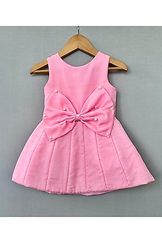 Baby Pink Chanderi Dress For Girls by Label Neeti