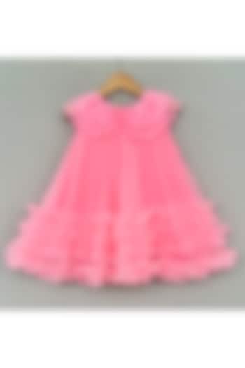 Pink Net & Organza Embroidered Dress For Girls by Label Neeti at Pernia's Pop Up Shop