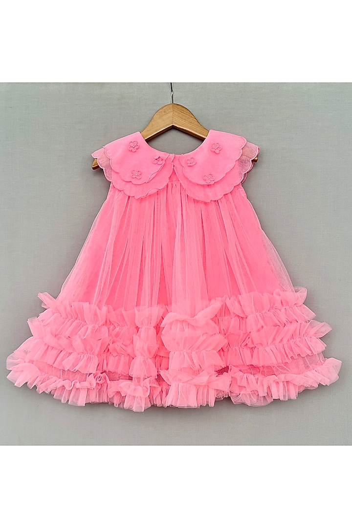Pink Net & Organza Embroidered Dress For Girls by Label Neeti at Pernia's Pop Up Shop