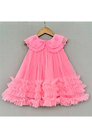 Pink Net & Organza Embroidered Dress For Girls by Label Neeti