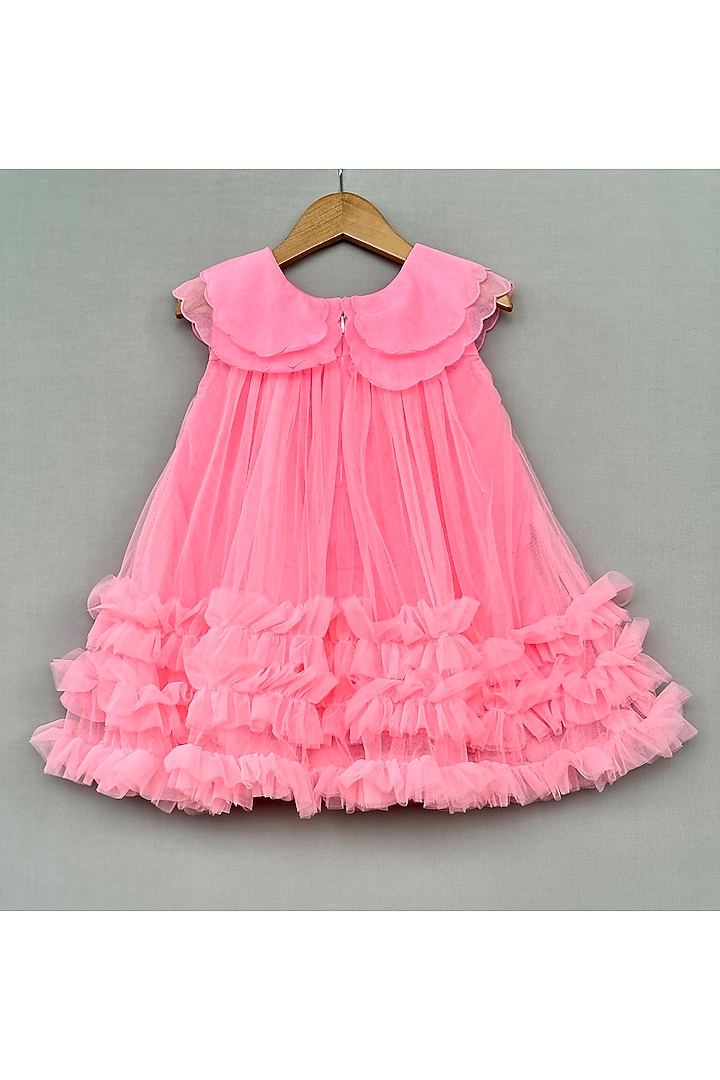 Pink Net & Organza Embroidered Dress For Girls by Label Neeti at Pernia's Pop Up Shop