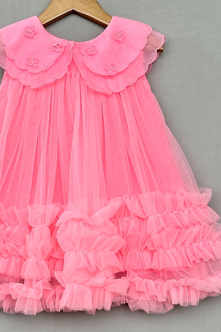 Pink Net & Organza Embroidered Dress For Girls by Label Neeti at Pernia's Pop Up Shop