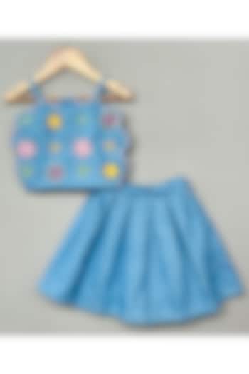 Blue Denim Skirt Set For Girls by Label Neeti at Pernia's Pop Up Shop
