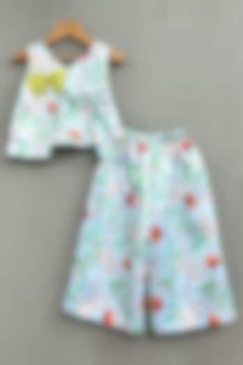 Green Satin Floral Printed Co-Ord Set For Girls by Label Neeti at Pernia's Pop Up Shop