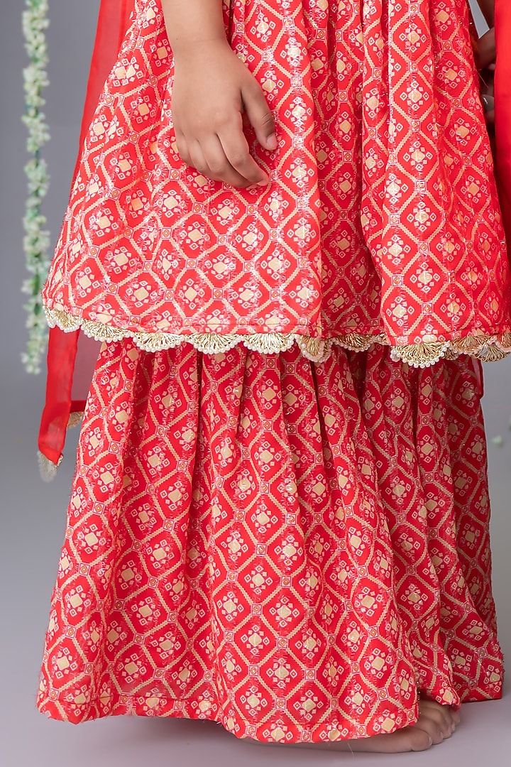 Red Cotton Satin & Georgette Printed Sharara Set For Girls by Label Neeti at Pernia's Pop Up Shop