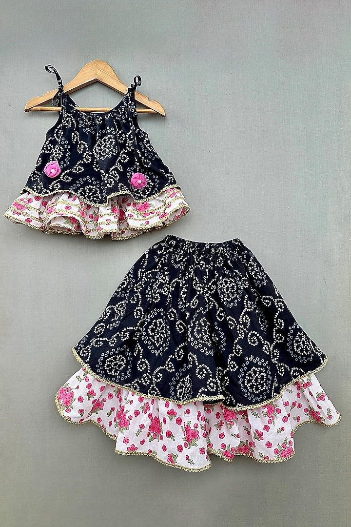 Black & White Pure Cotton Bandhani Printed Lehenga Set For Girls by Label Neeti at Pernia's Pop Up Shop