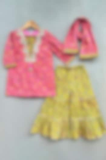 Green Cotton Floral Printed Sharara Set For Girls by Label Neeti at Pernia's Pop Up Shop