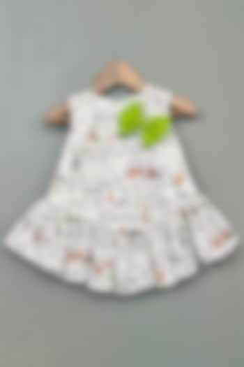 White Cotton Printed Sleeveless Dress For Girls by Label Neeti at Pernia's Pop Up Shop