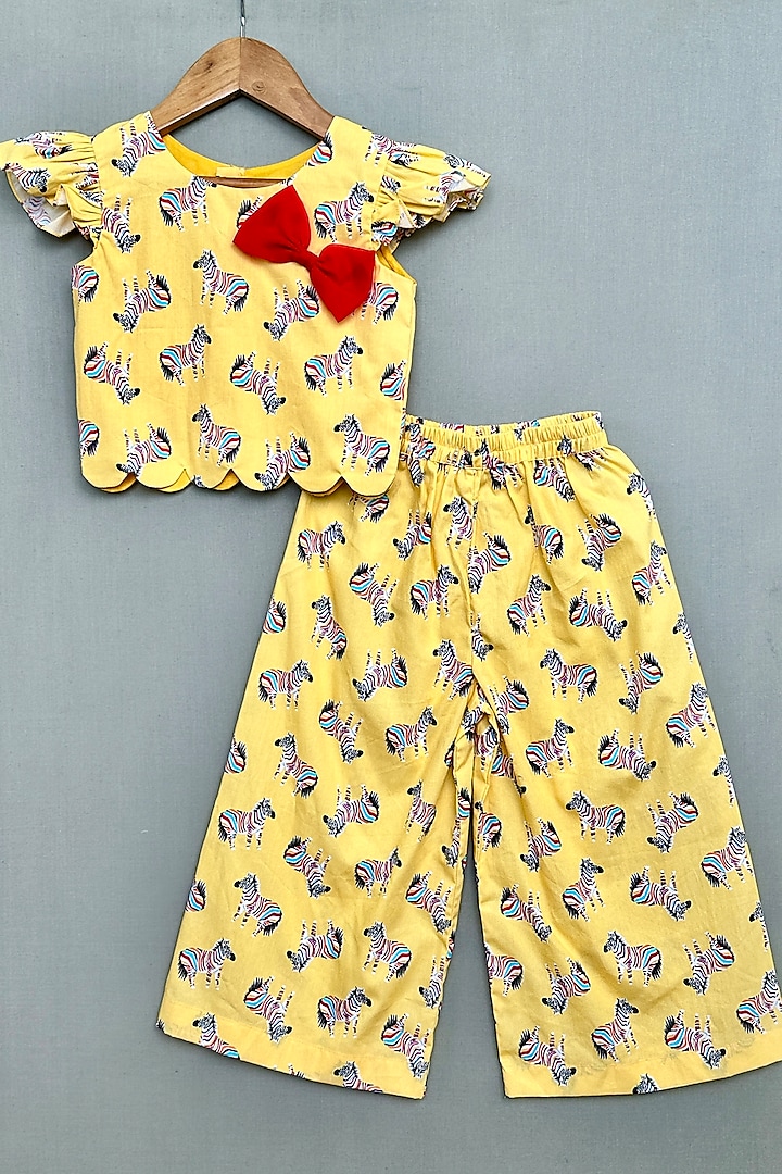 Yellow Soft Cotton Zebra Printed Co-Ord Set For Girls by Label Neeti at Pernia's Pop Up Shop