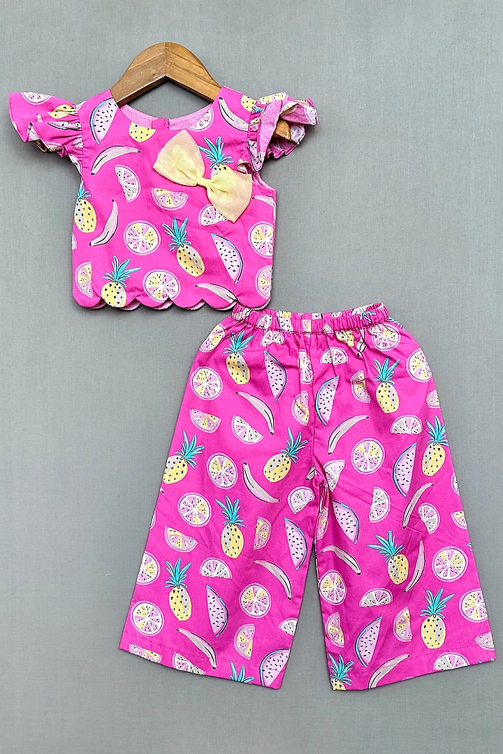 Pink Soft Cotton Fruit Printed Co-Ord Set For Girls by Label Neeti at Pernia's Pop Up Shop