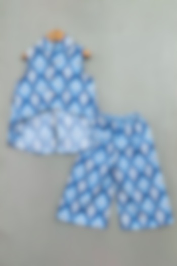 Blue Cotton Ikat Printed Co-Ord Set For Girls by Label Neeti at Pernia's Pop Up Shop