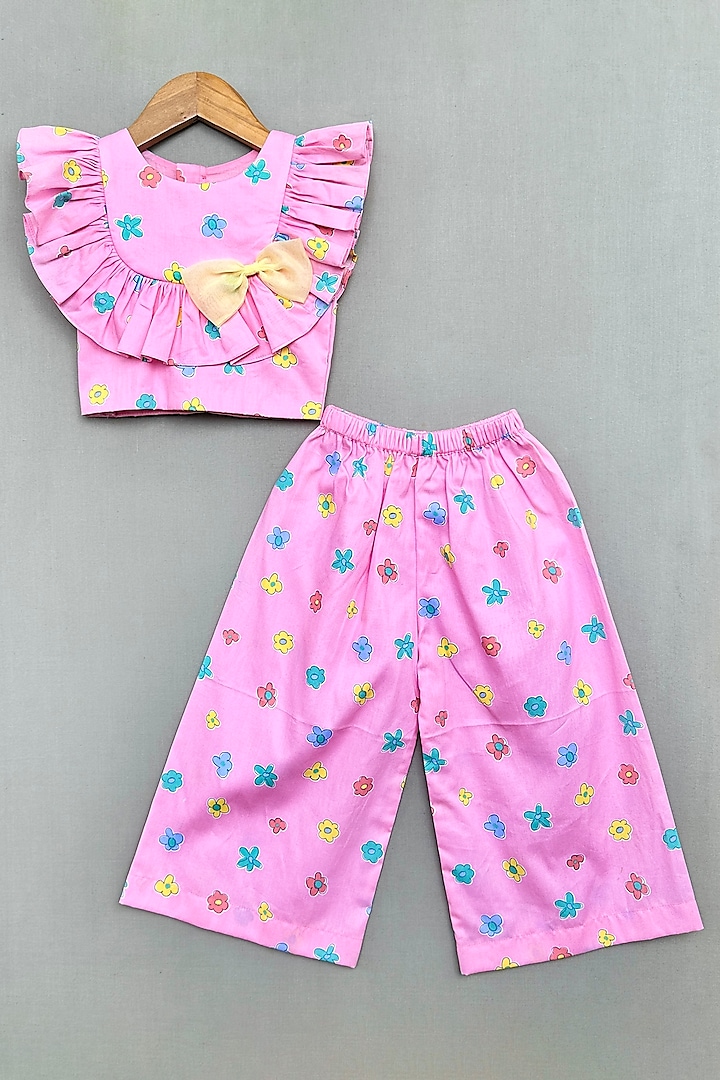 Pink Cotton Floral Printed Co-Ord Set For Girls by Label Neeti at Pernia's Pop Up Shop