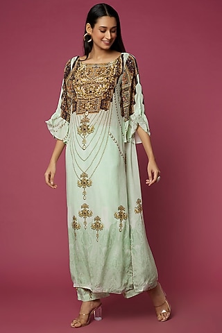 Mint Green Embellished Kurta Set by Neeva A