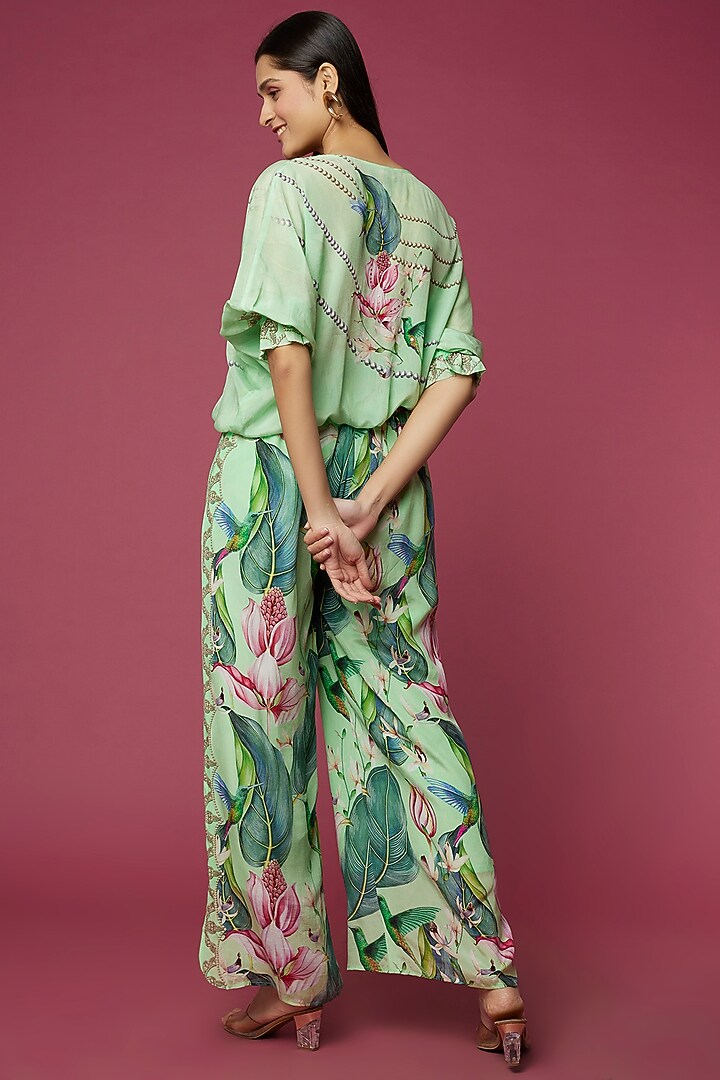 Mint Green Printed Pant Set by Neeva A at Pernia's Pop Up Shop