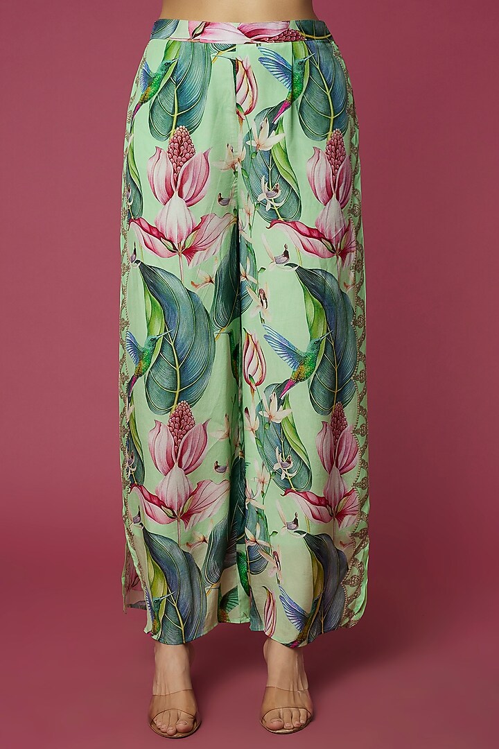 Mint Green Printed Pant Set by Neeva A at Pernia's Pop Up Shop
