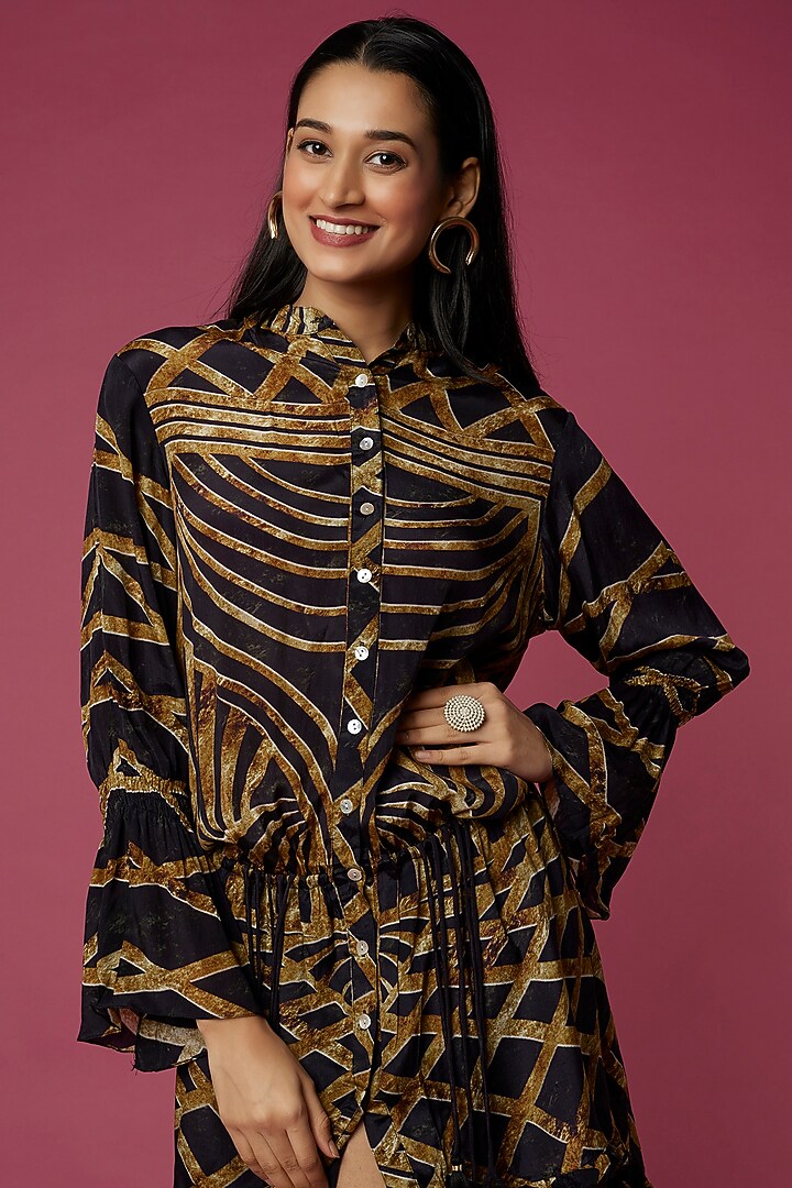 Black Printed Summer Shirt Dress by Neeva A at Pernia's Pop Up Shop
