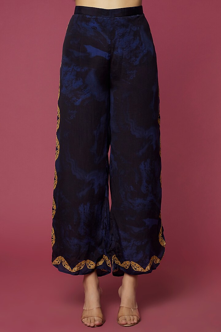 Navy Blue Viscose Crepe Pant Set by Neeva A at Pernia's Pop Up Shop
