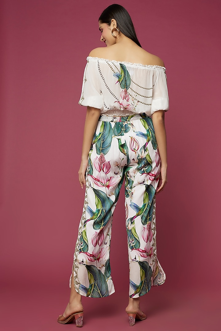 White Floral Printed Pant Set by Neeva A at Pernia's Pop Up Shop