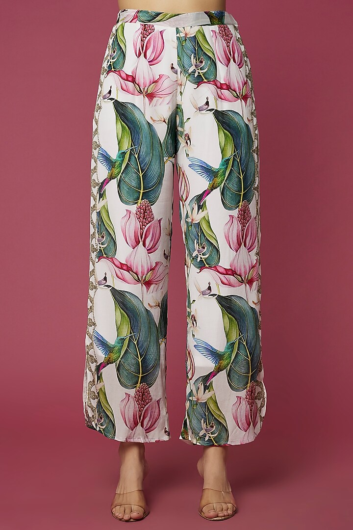 White Floral Printed Pant Set by Neeva A at Pernia's Pop Up Shop