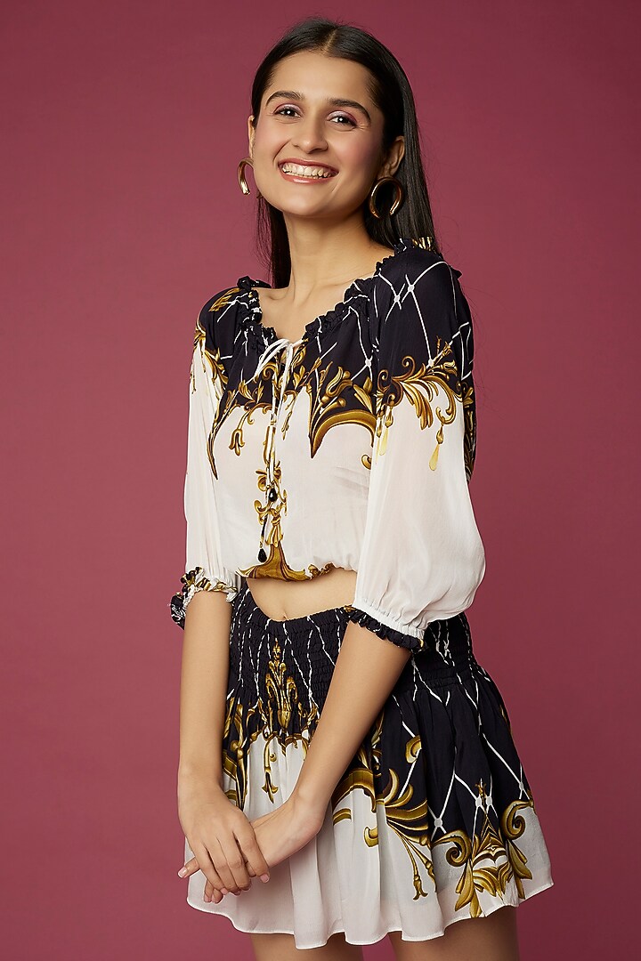 White Printed Co-Ord Set by Neeva A at Pernia's Pop Up Shop